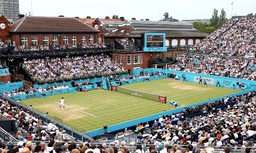 Centre Court at The Queens Club London filled with fans