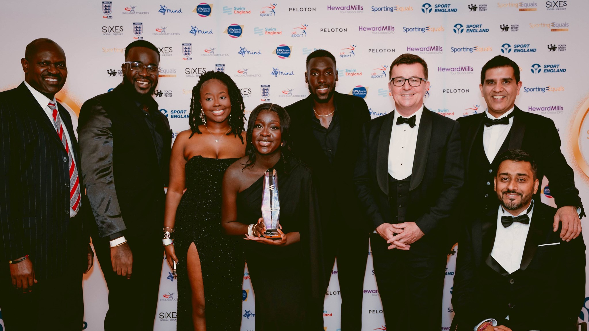 The Black Tennis Mentors accepting their LTA Tennis Foundation Community Tennis Award at the 2024 Sporting Equal Awards. 