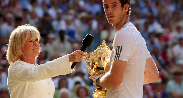 Sue Barker interviewing Andy Murray after his win at Wimbledon
