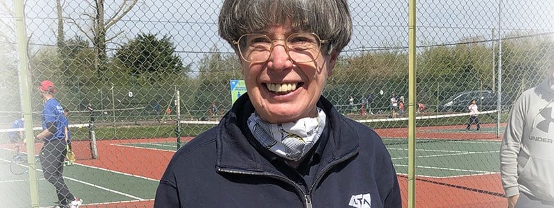 Alison Jackson the winner of the official of the year at the 2021 LTA tennis awards smiling for a picture