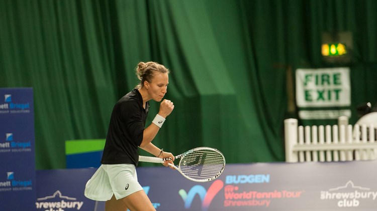 Viktorija Golubic celebrates winning a point at the Budgen W100 Shrewsbury