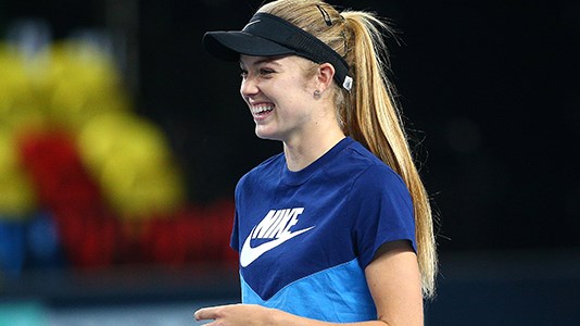Katie Swan smiling at the Fed Cup in 2019