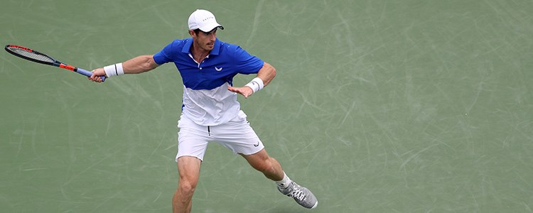 Andy Murray about to return the tennis ball in a match