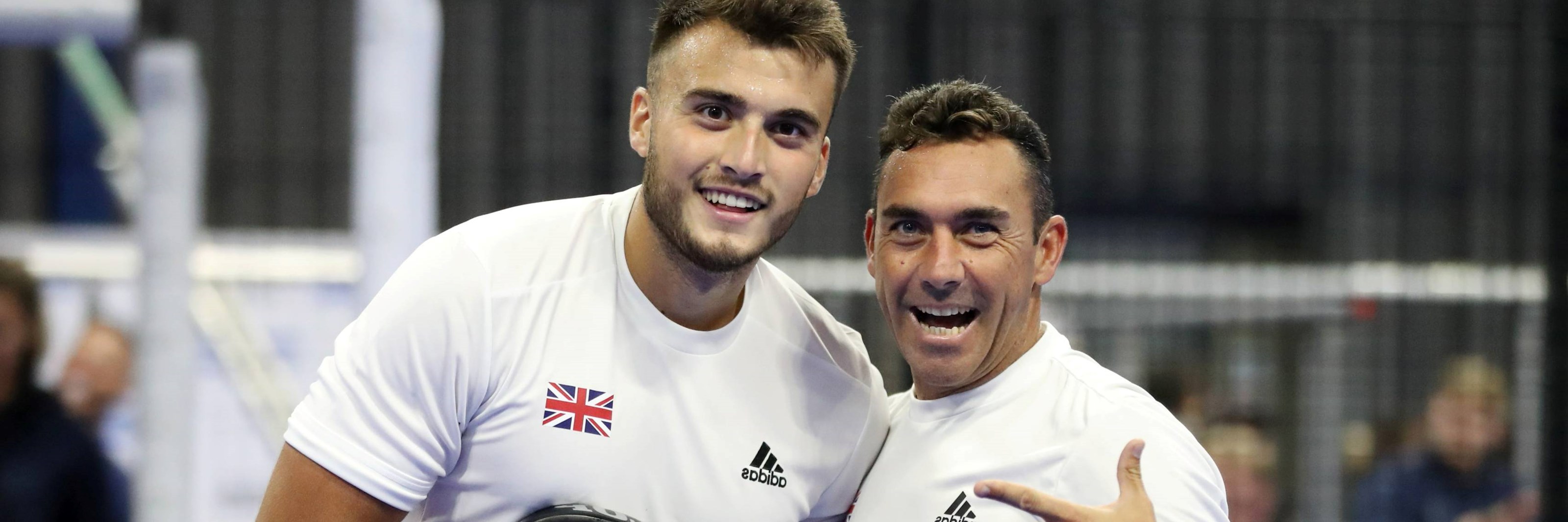 Louie Harris and Richard Brooks celebrate at the World Padel Championships 2022
