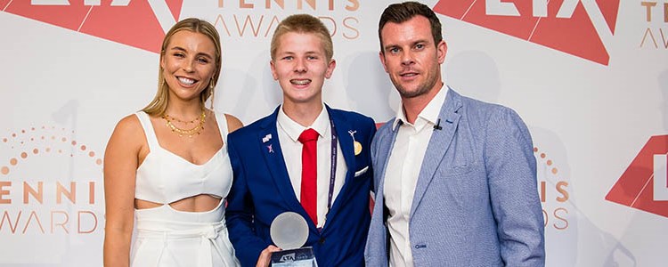 LTA Young volunteer of the year Jonathon Dawes with Chessie King and Leon Smith