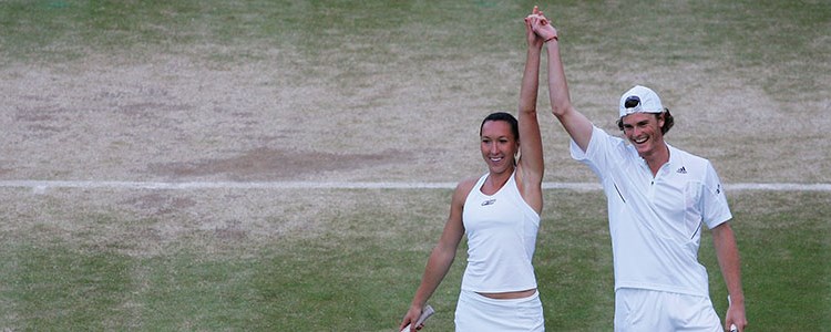 Jamie Murray and Jankovic celebrating at Wimbledon in 2007