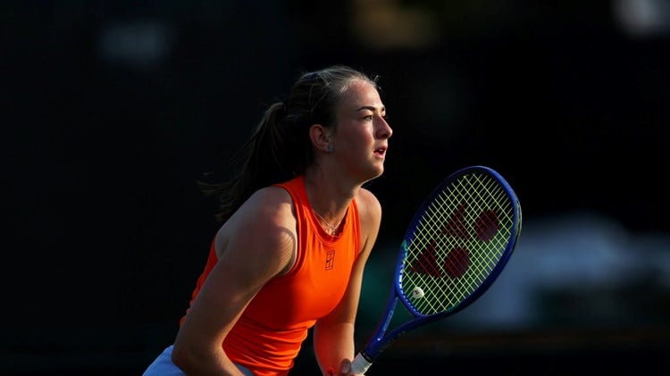 Mika Stojsavljevic preparing to return a serve at the Lexus Nottingham Open