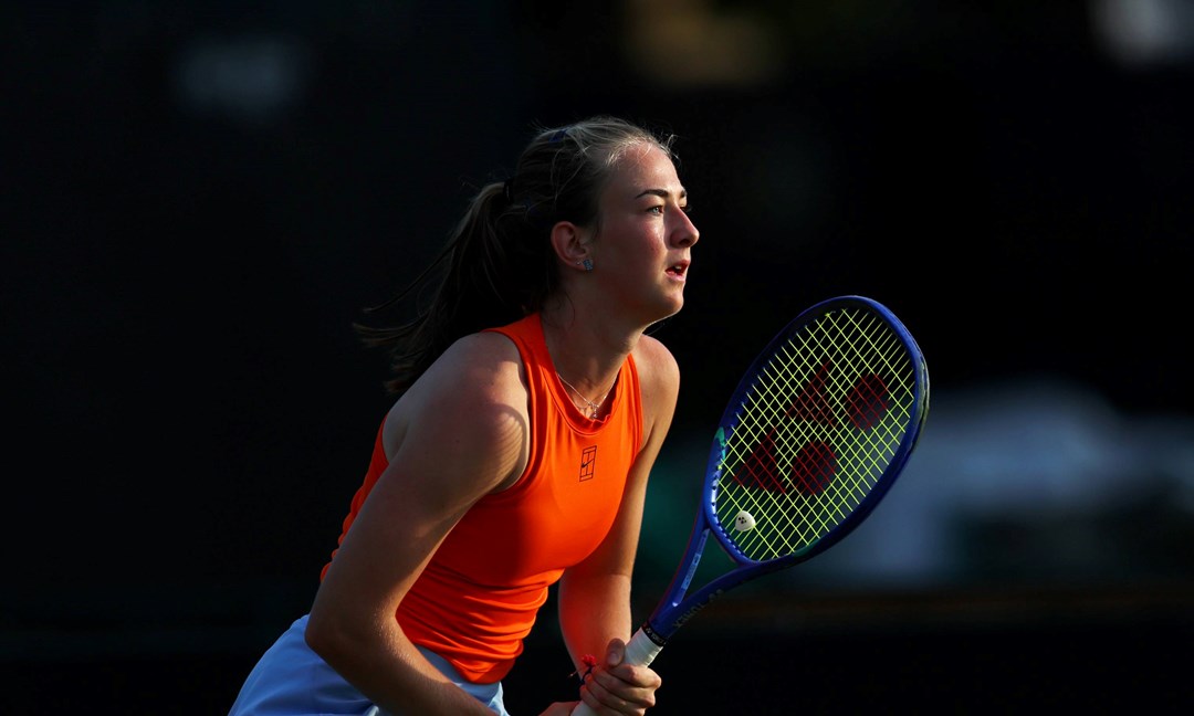 Mika Stojsavljevic preparing to return a serve at the Lexus Nottingham Open