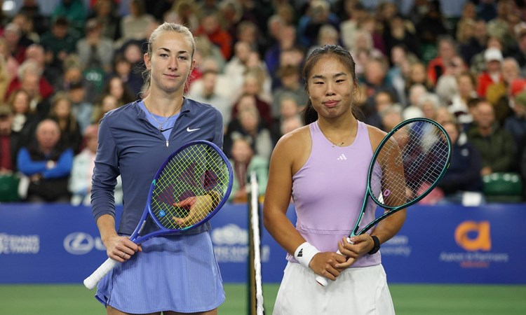Mika Stojsavljevic and Mimi Xu ahead of the women's singles final at the Lexus Wrexham Open