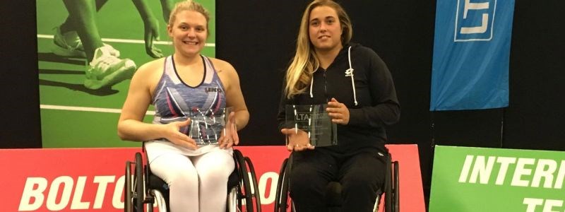 Giulia Capocci and Jordanne Whiley holding their LTA awards