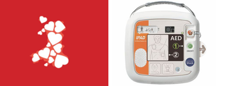 Calon hearts symbol and defibrillator