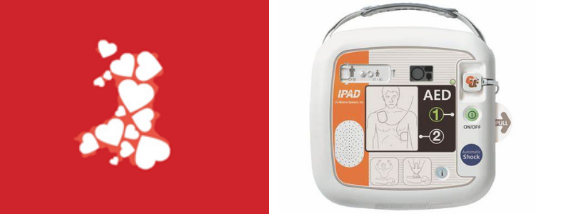 Calon hearts symbol and defibrillator 