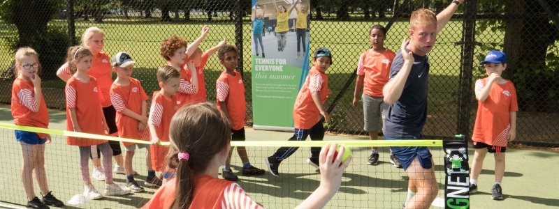 Tennis coaching session with young boys and girls run by Rob Gaunt