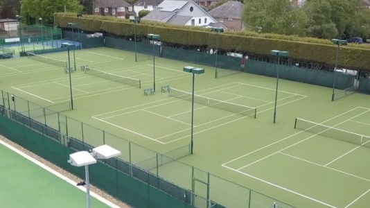 Aerial view of outdoor tennis courts