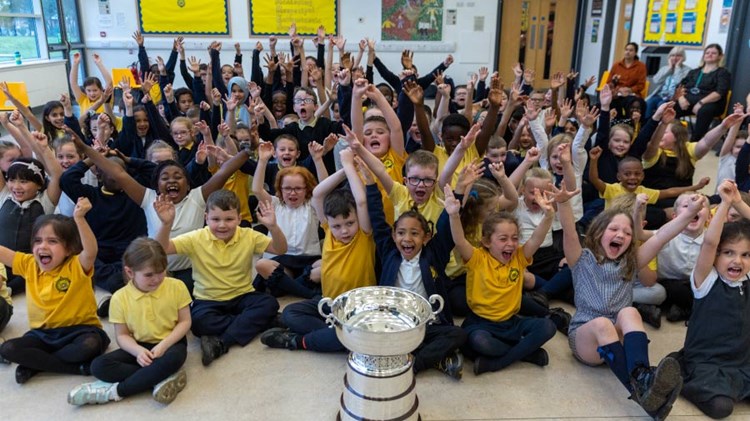 billie jean king cup trophy tour with school children