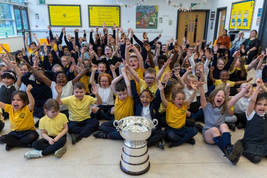 billie jean king cup trophy tour with school children