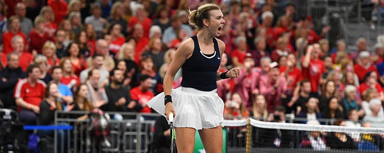 Katie Boulter celebrating at the Fed cup at Bath University