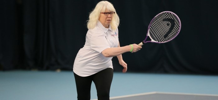 Visually Impaired player Jan Donnelly hits a forehand