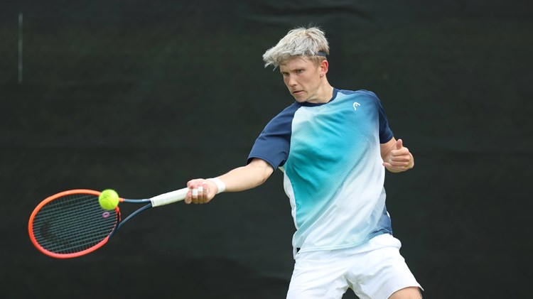 Britain's Harry Wendelken hitting a forehand at the Nottingham Challenger