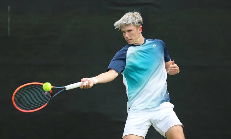 Britain's Harry Wendelken hitting a forehand at the Nottingham Challenger