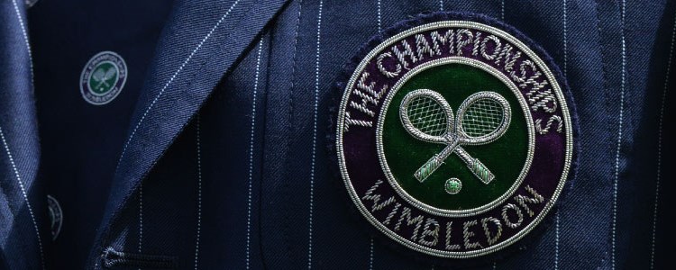 zoomed in image of wimbledon the championships logo on Mike Ross wimbledon suit
