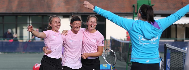 Tennis players celebrating at the national open finals in Bournemouth