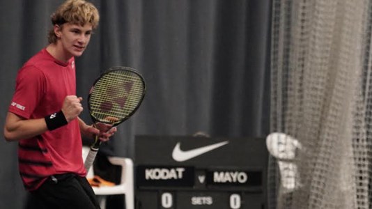 Toby Kodat celebrating after winning the Nike Junior International in Bolton in 2017