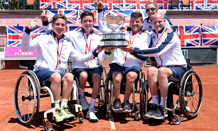 Great Britain's men's World Team Cup team hold the trophy