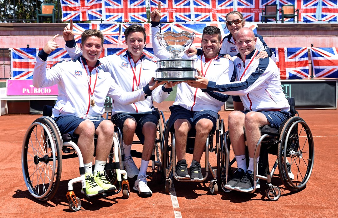 Great Britain's men's World Team Cup team hold the trophy