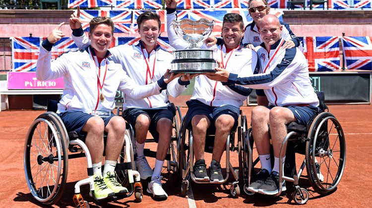 Great Britain's men's World Team Cup team hold the trophy