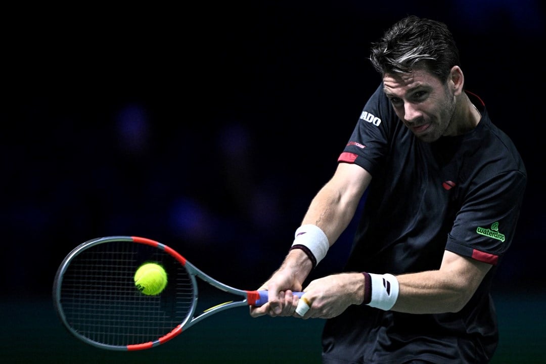 Cam Norrie hits a backhand in the third round of the Rolex Paris Masters 