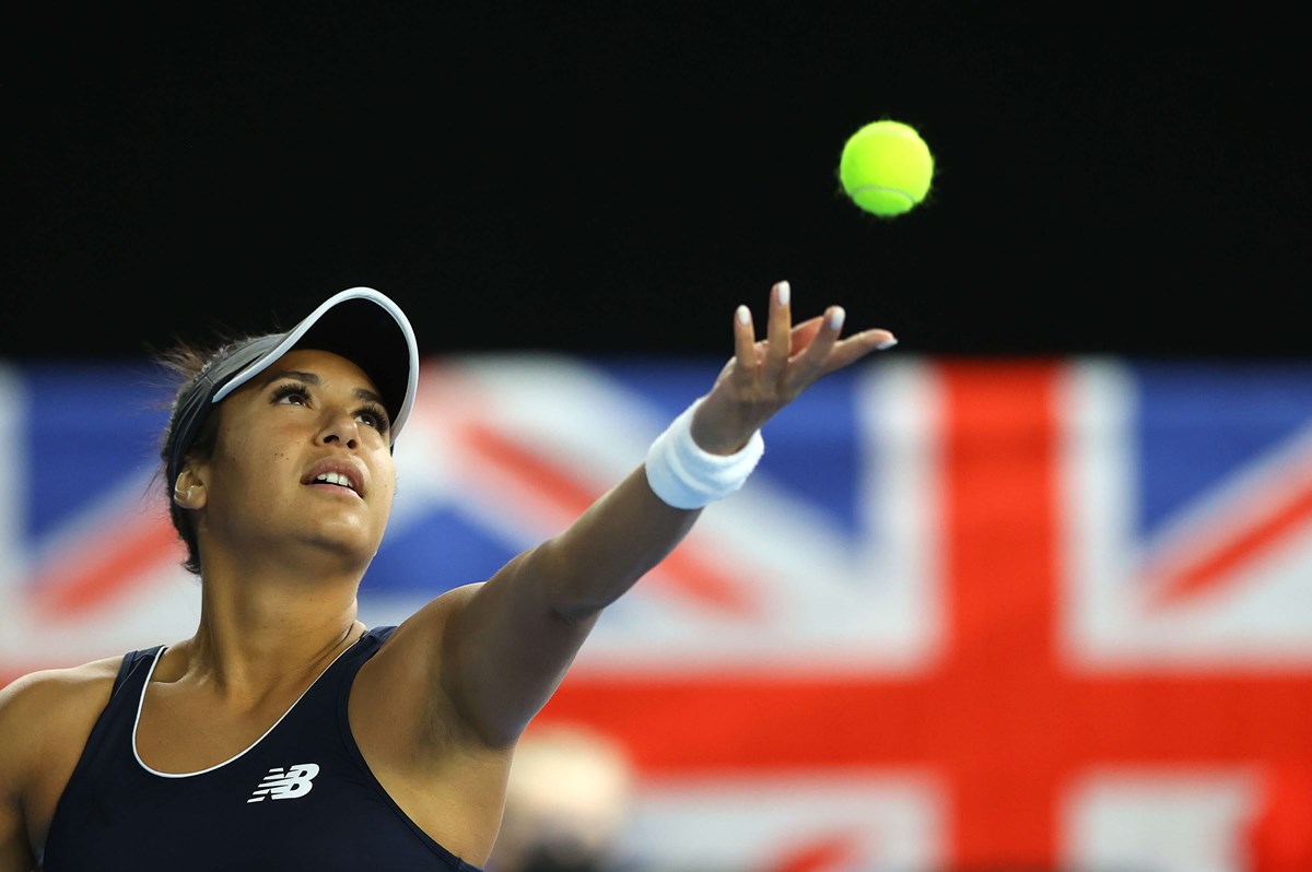 Heather Watson tossing the ball prior to serving