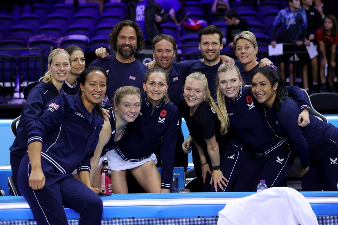 The British Billie Jean King Cup team after defeating Spain to reach the semi-finals