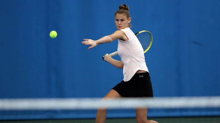 SUNDERLAND, ENGLAND - NOVEMBER 17: Lily Mills plays during the National Learning Disability Tennis Championships at Silksworth Community Pool, Tennis and Wellness Centre on November 17, 2019 in Sunderland, England.
