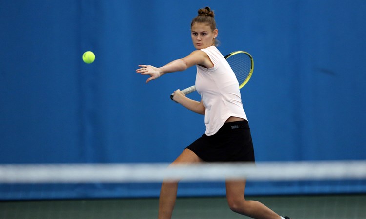 SUNDERLAND, ENGLAND - NOVEMBER 17: Lily Mills plays during the National Learning Disability Tennis Championships at Silksworth Community Pool, Tennis and Wellness Centre on November 17, 2019 in Sunderland, England.