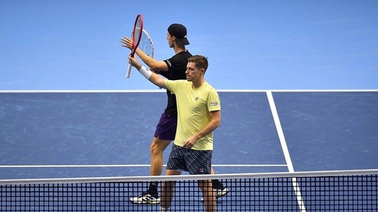 British doubles stars Neal Skupski and Joe Salisbury stood on court at the Nitto ATP Finals