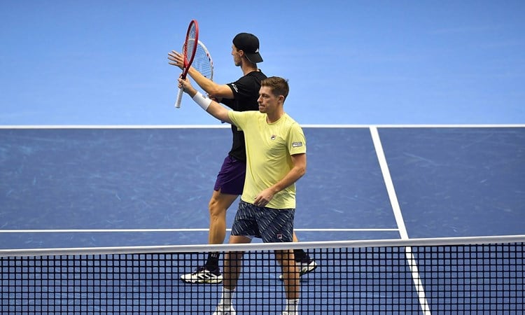 British doubles stars Neal Skupski and Joe Salisbury stood on court at the Nitto ATP Finals