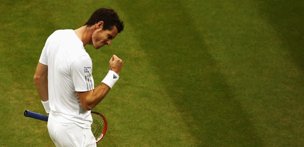 Andy Murray fist pumping at Wimbledon