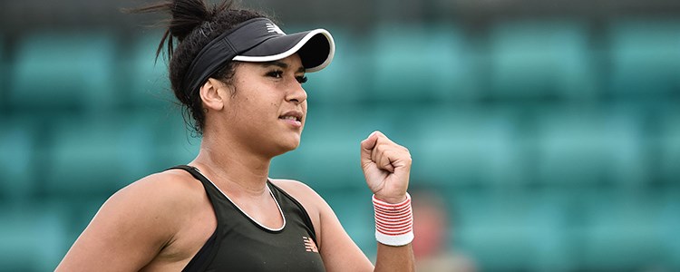 Heather Watson with a fist pump after a tennis shot