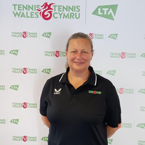 Pam posing at LTA tennis wales