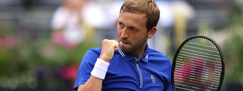 Dan Evans fist pump after winning a tennis shot at the cinch Championships