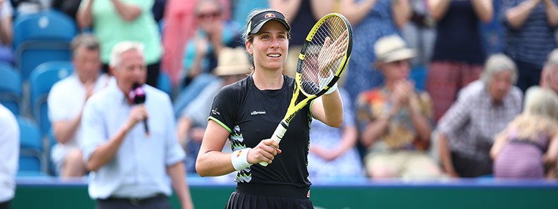 Johanna Konta applauding the tennis crowd