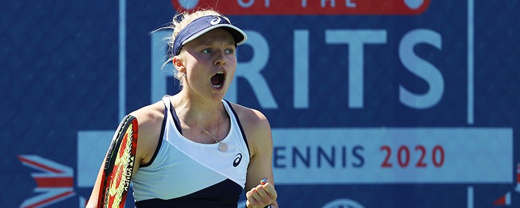 Harriet Dart celebrating a winning shot at the Battle of the Brits 2020 tournament