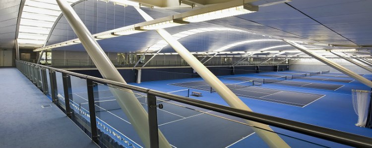 side view of 6 indoor tennis courts at national tennis centre