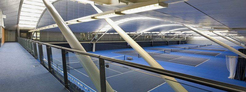 side view of 6 indoor tennis courts at national tennis centre