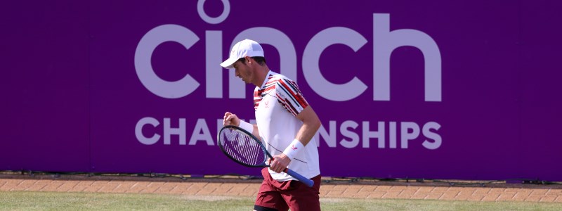 Andy Murray fist pump after winning a point at the cinch Championships 2021