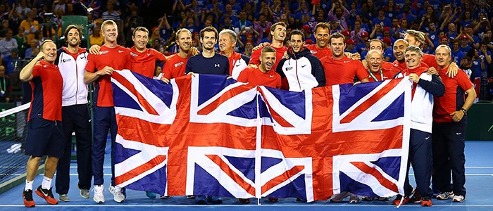 The 2015 Aegon GB Davis Cup team with the British Flag