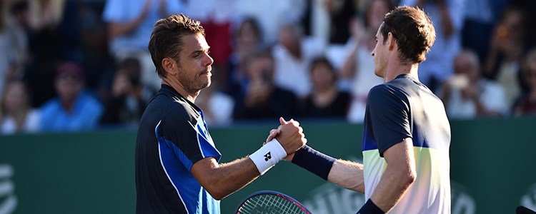 Andy Murray and Stan Wawrinka shaking hands on a tennis court