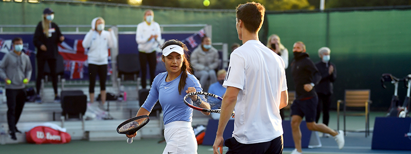 Emma Radicanu on the court with Joe Sailsbury