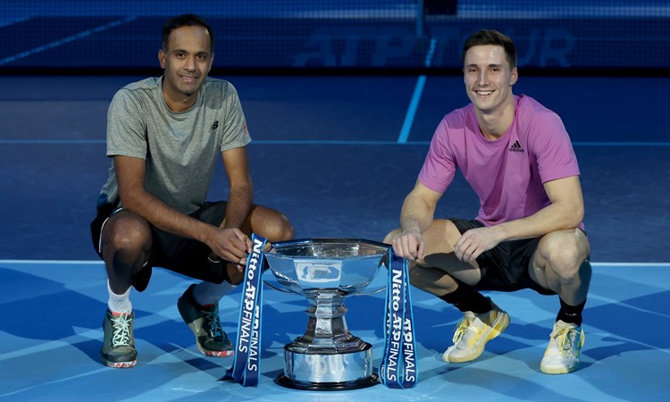 Joe Salisbury and Rajeev Ram with the Nitto ATP Finals doubles trophy